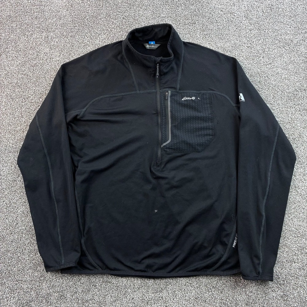 Eddie Bauer First Ascent Pullover Mens XL Tall Black 1/4 Zip Grid Fleece